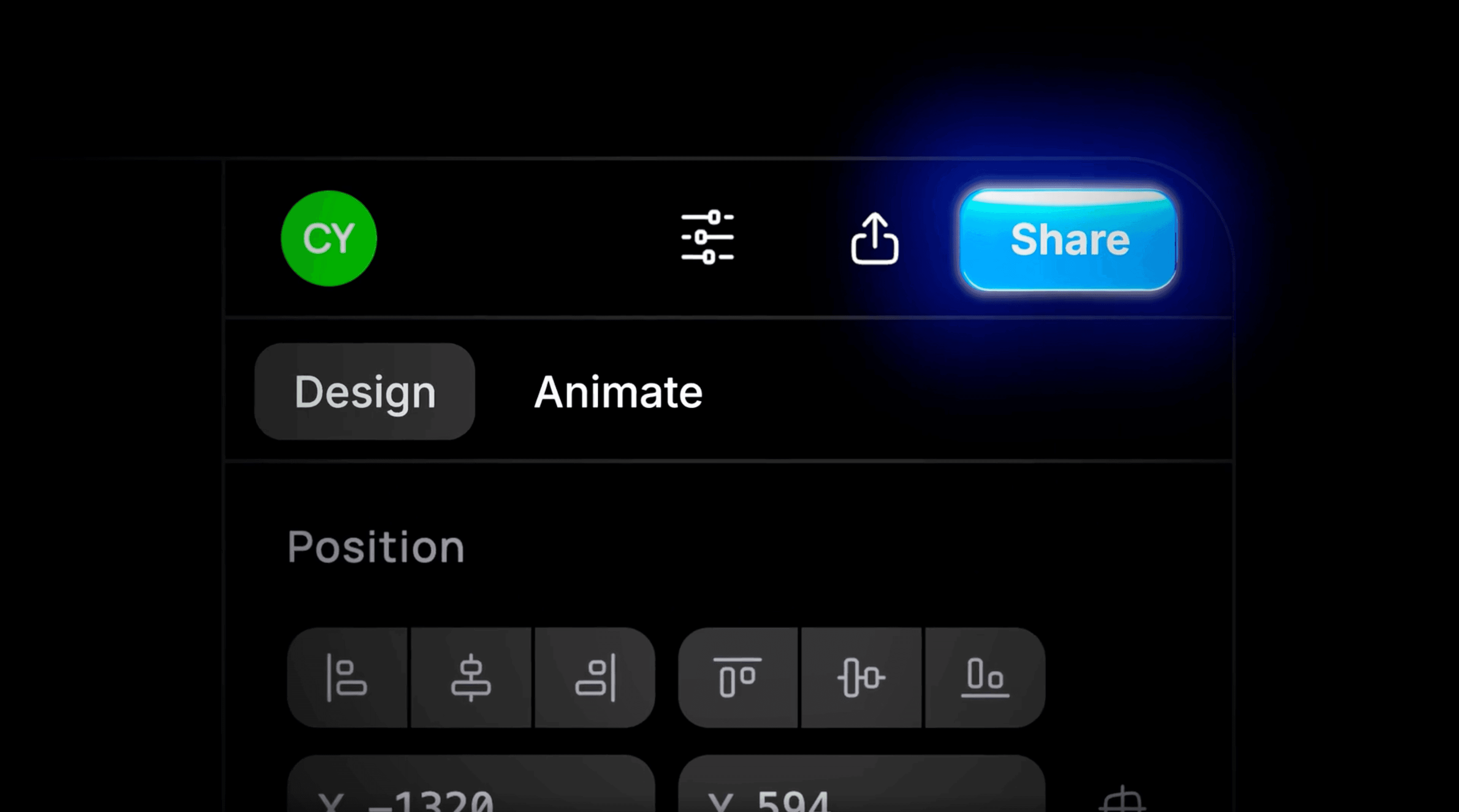 The Raylight design panel with a glowing Share button.