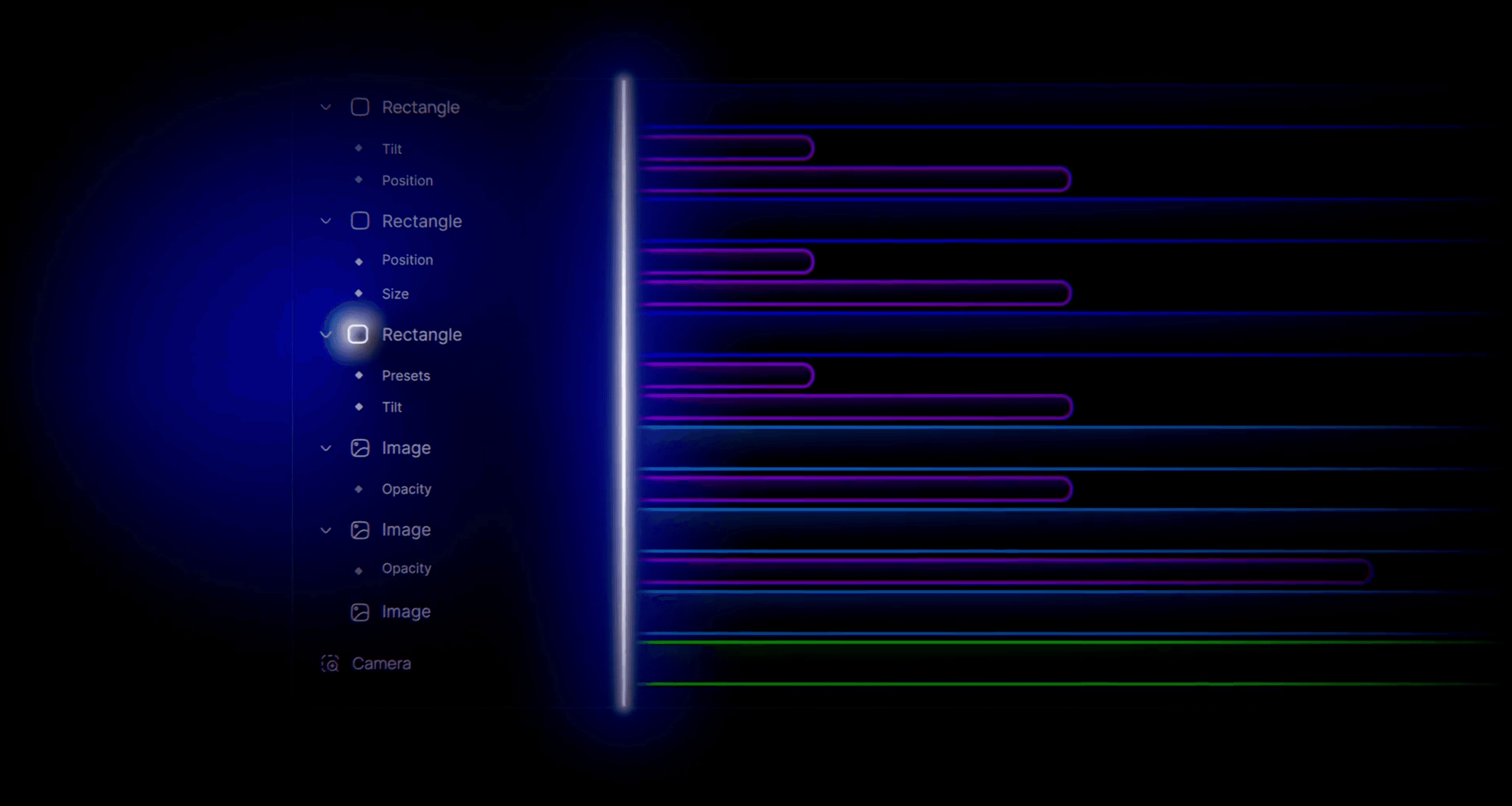 The Raylight timeline with a scene's layer and camera tracks.