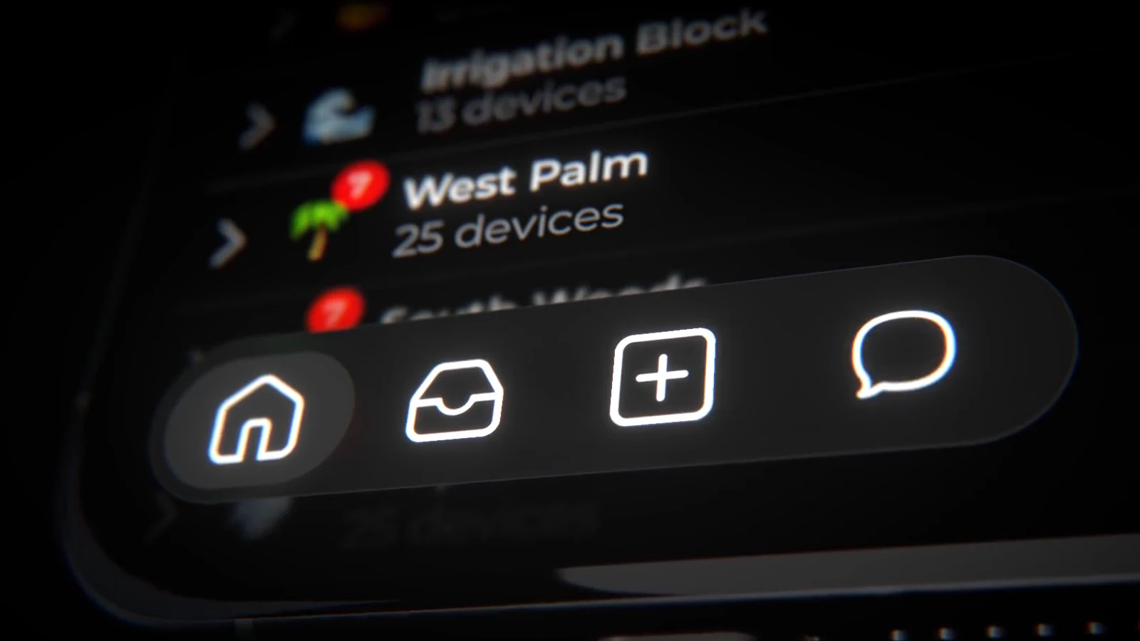 A phone app tilted in 3D with its tab bar in focus.