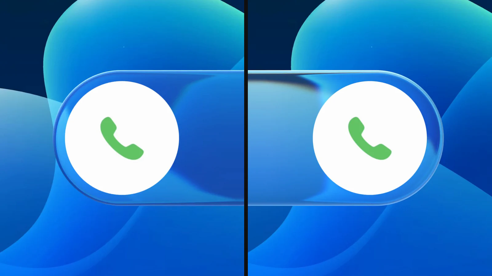 A glass call slider before and after it slides across.