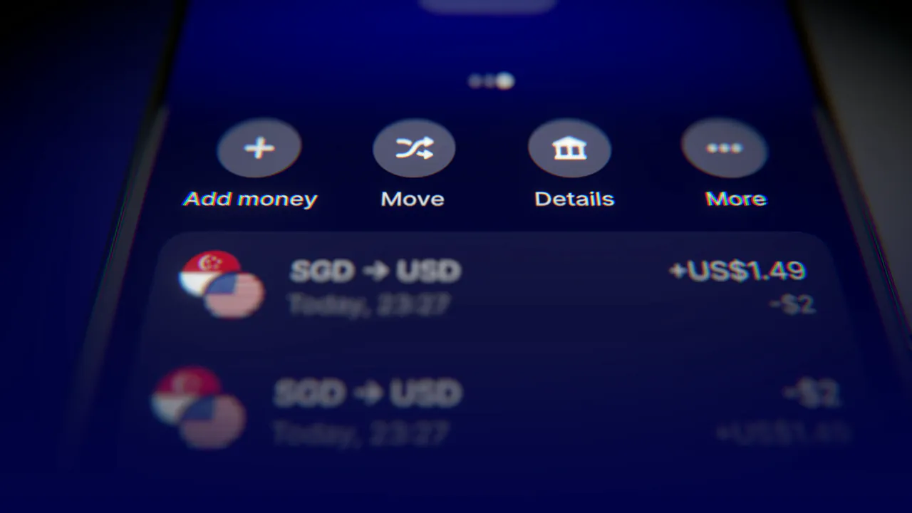 Add money, Move, Details, and More buttons in focus on a phone screen.