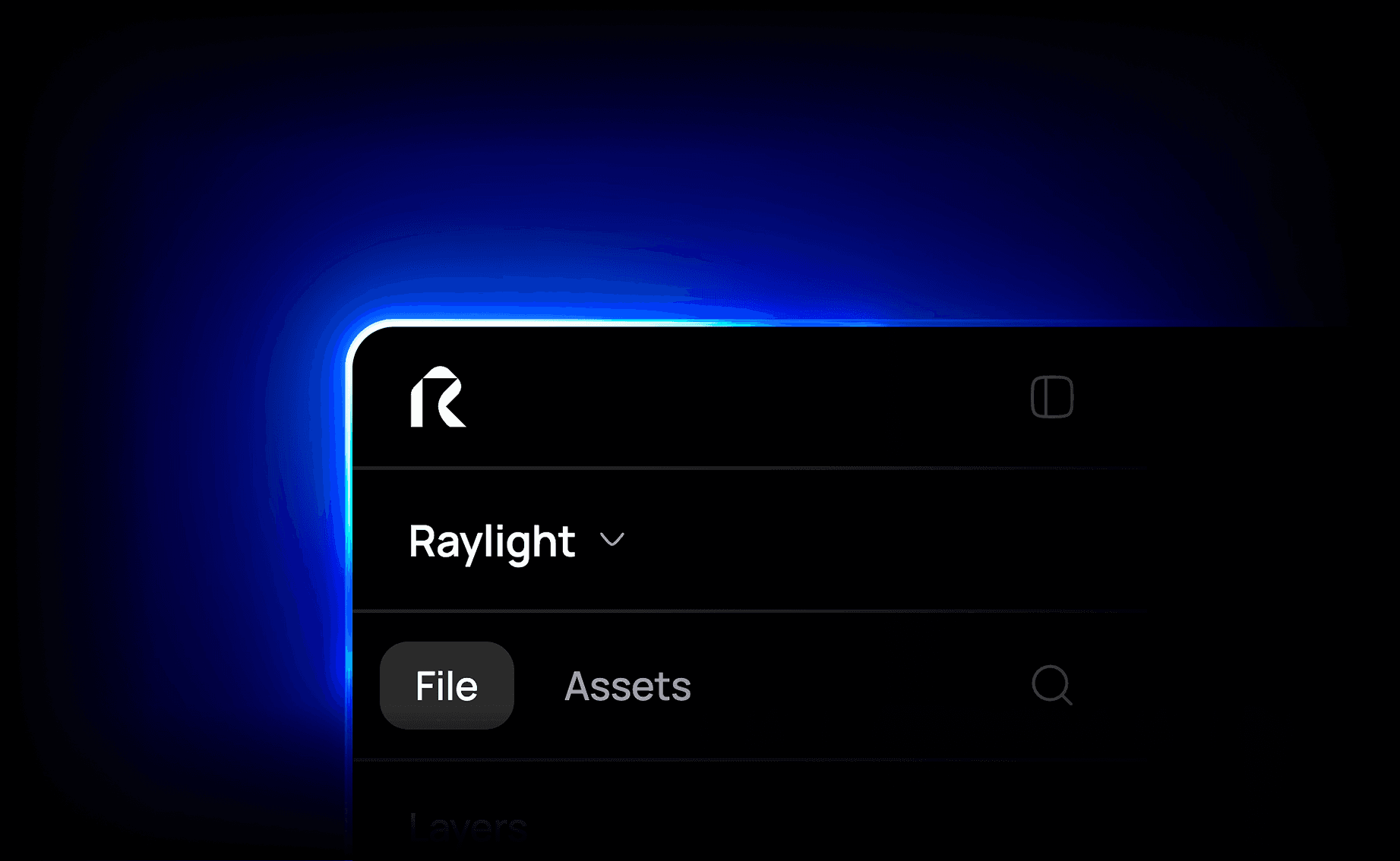The corner of the Raylight editor glowing against a dark backdrop