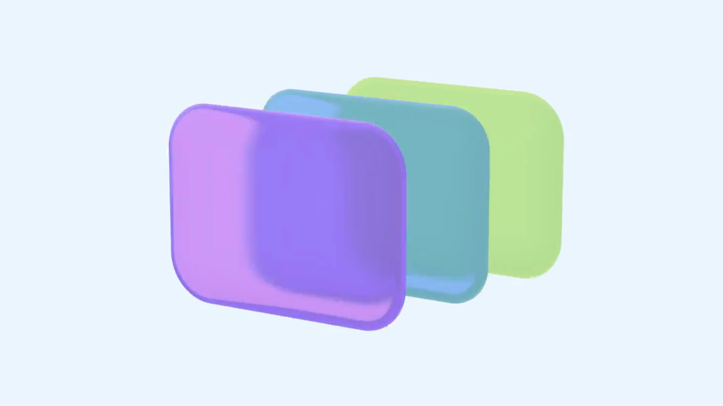 Three translucent cards stacked in depth.