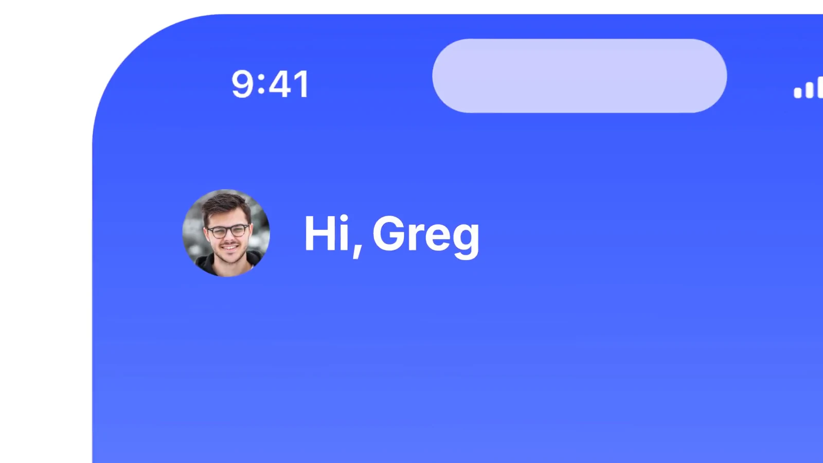 The top of a phone app greeting its user.