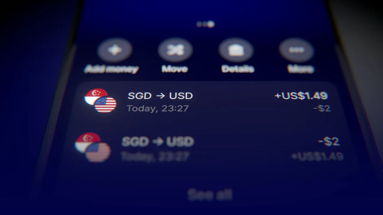 Two money transfer rows on a phone screen, the top one in focus.
